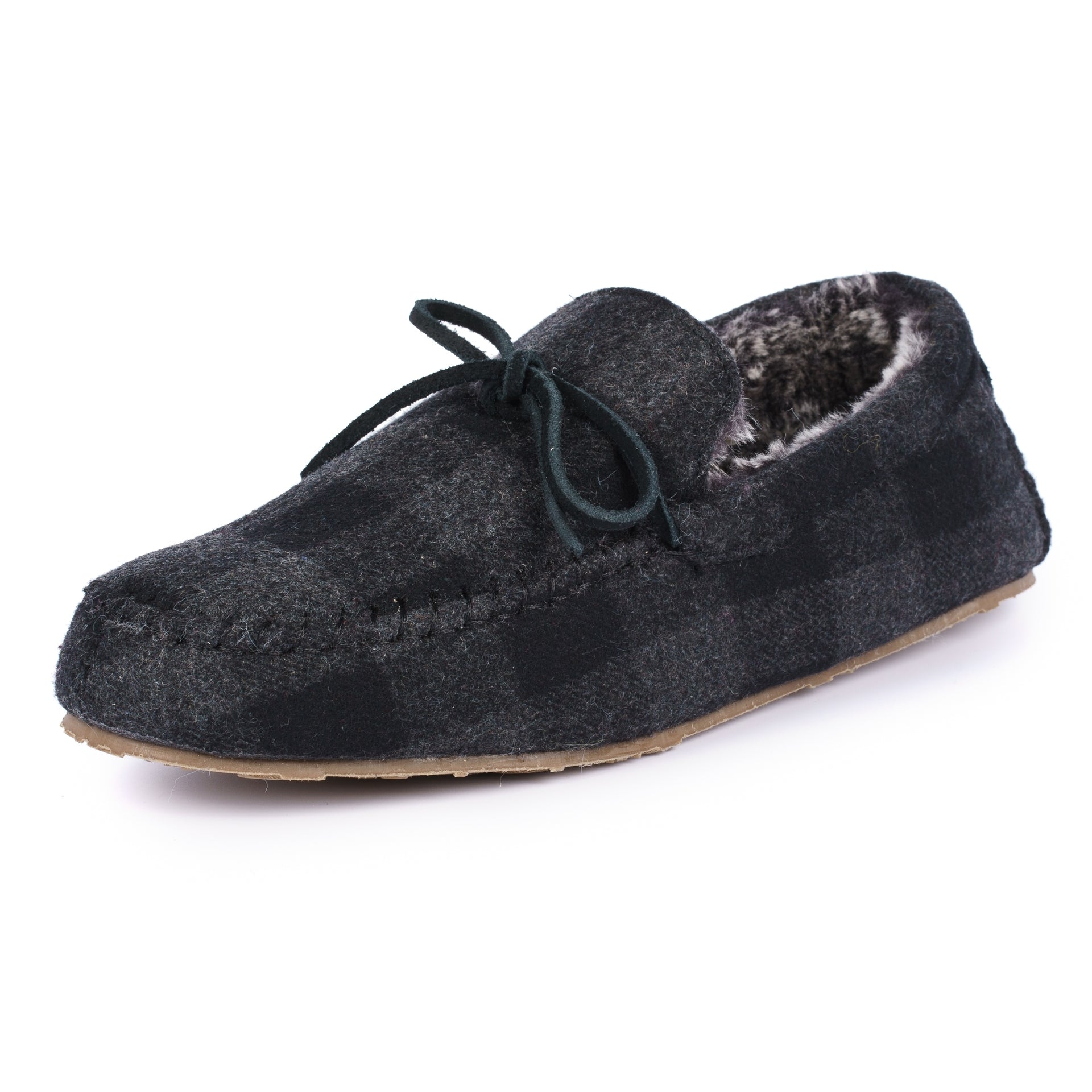 Mens Lumber Check Felt Moccasin Slipper