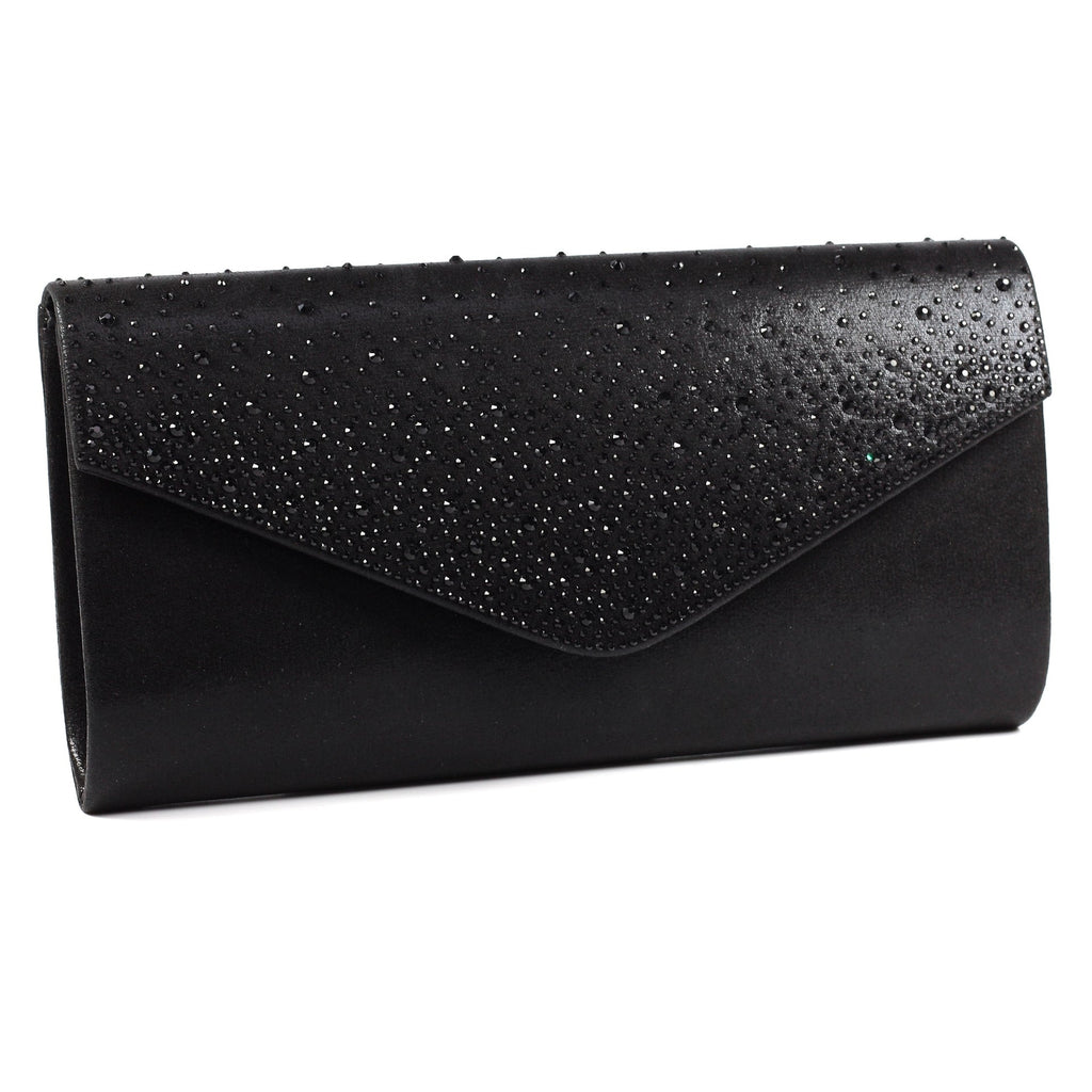 Nara Black Satin Clutch Bag