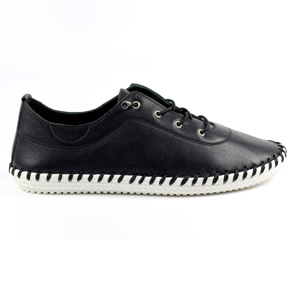 St. Ives Black Leather Plimsoll