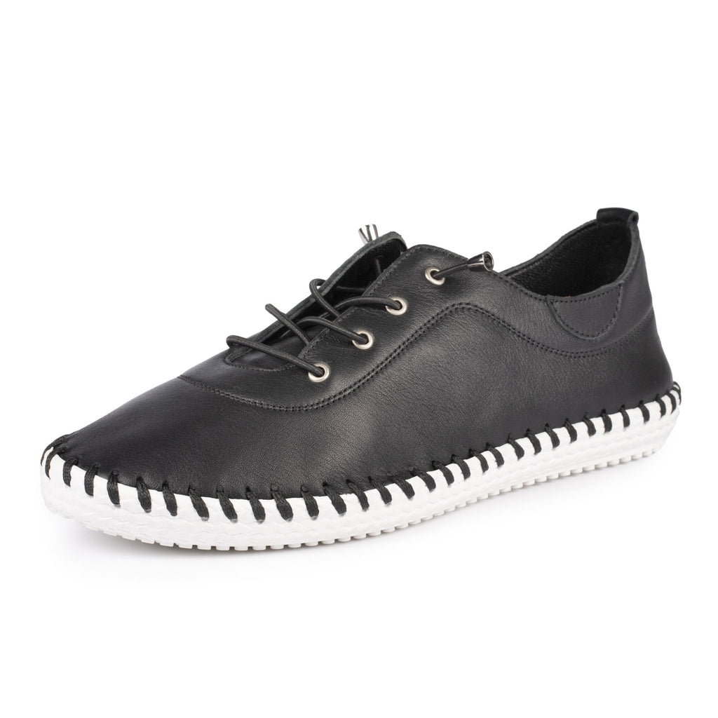 St. Ives Black Leather Plimsoll