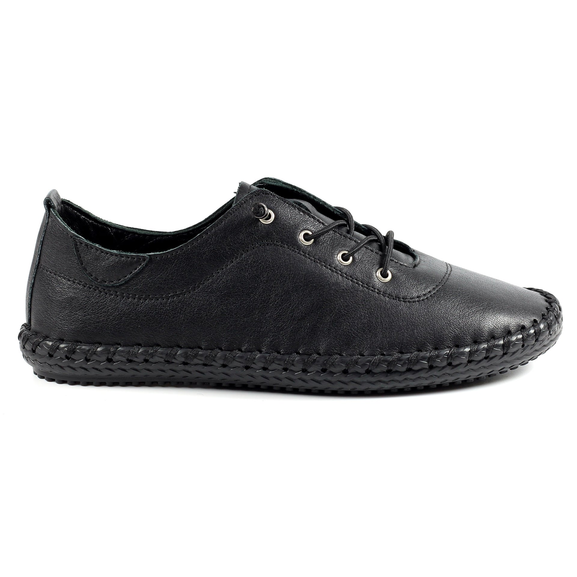 St. Ives Black Sole Leather Plimsoll