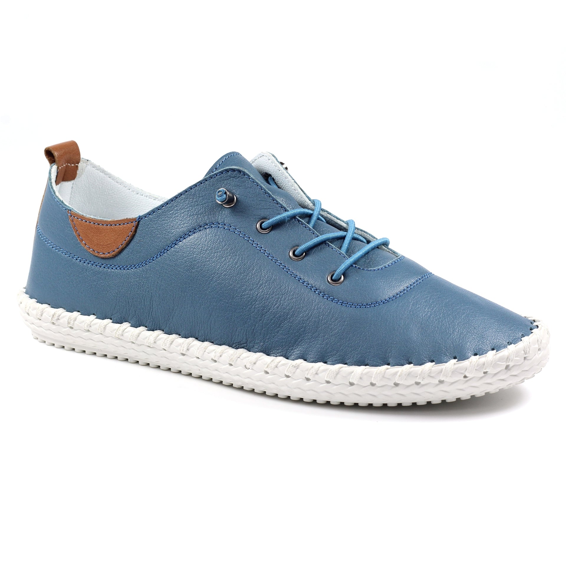 St. Ives Mid Blue Leather Plimsoll