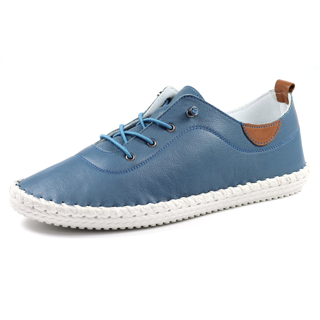 St. Ives Mid Blue Leather Plimsoll