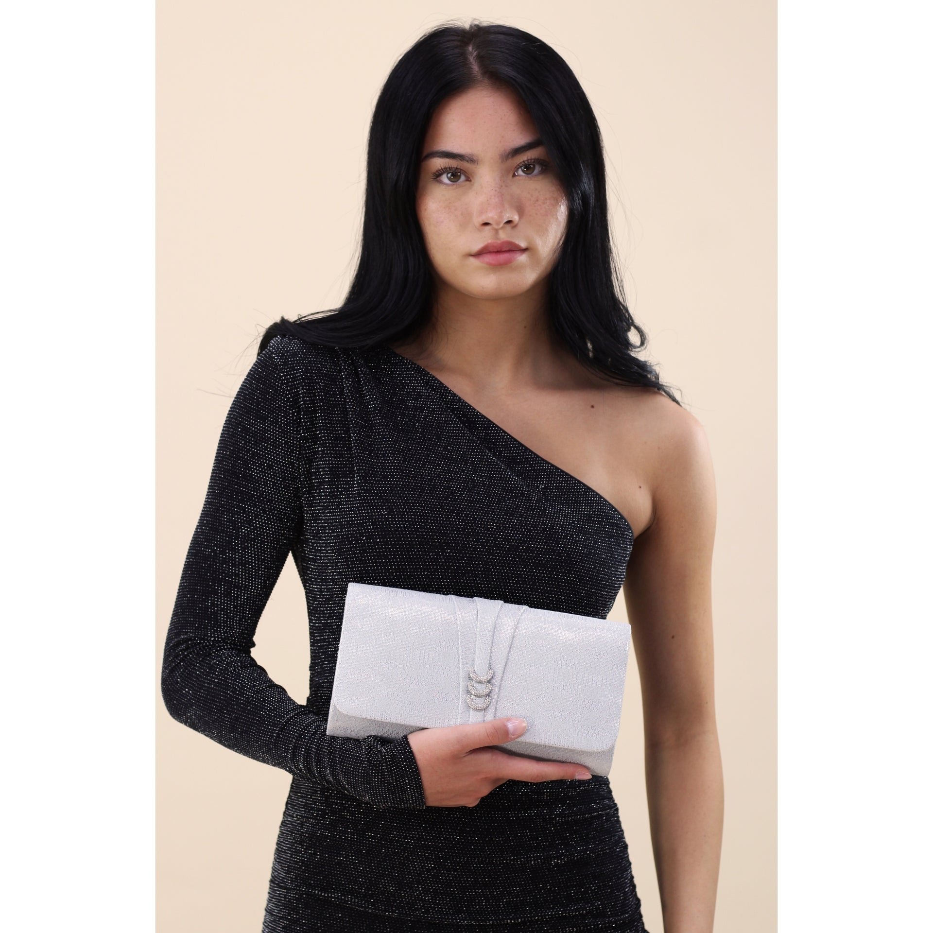 Lyla Silver Satin Clutch Bag