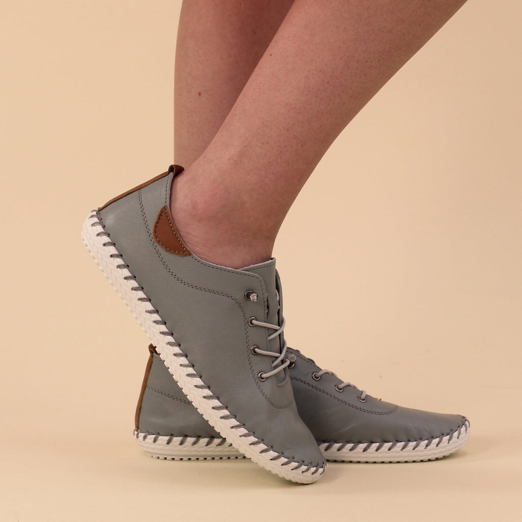 St. Ives Grey Leather Plimsoll