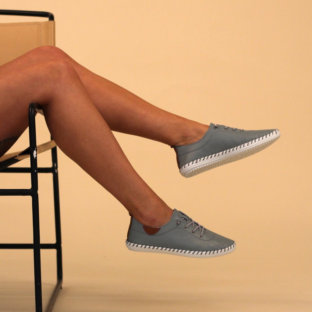 St. Ives Mid Blue Leather Plimsoll