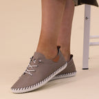 St. Ives Taupe Leather Plimsoll