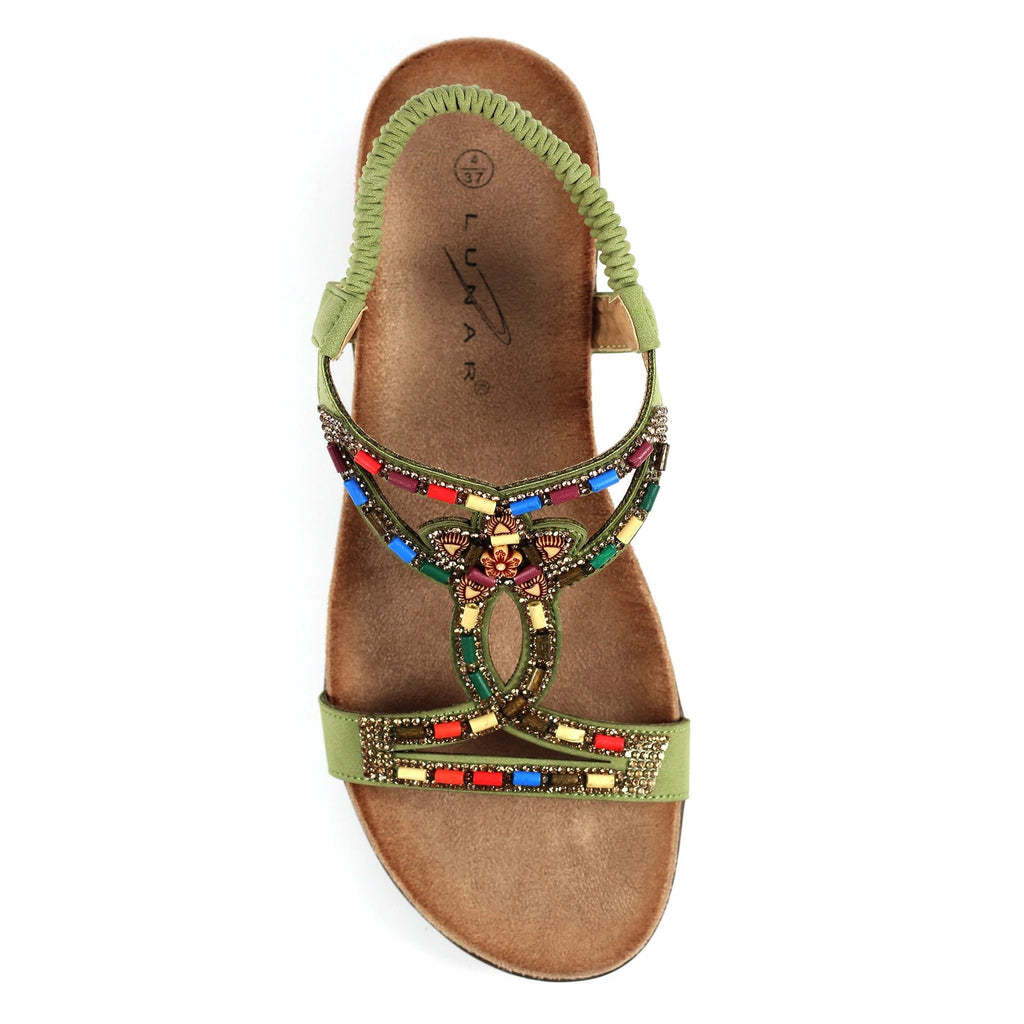 Mariella Khaki Beaded Sandal