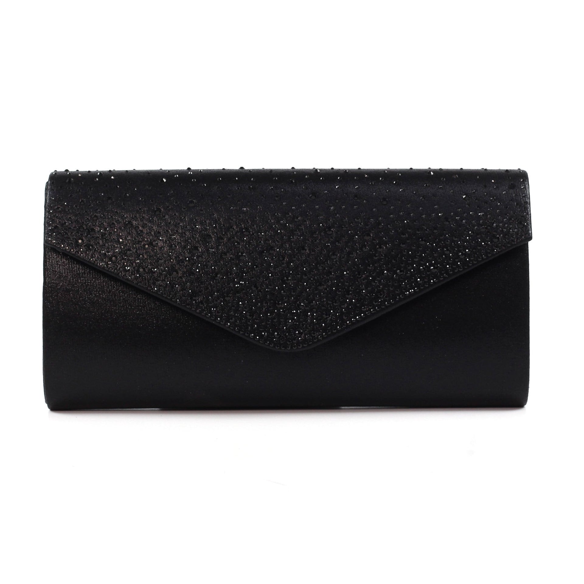 Nara Black Satin Clutch Bag