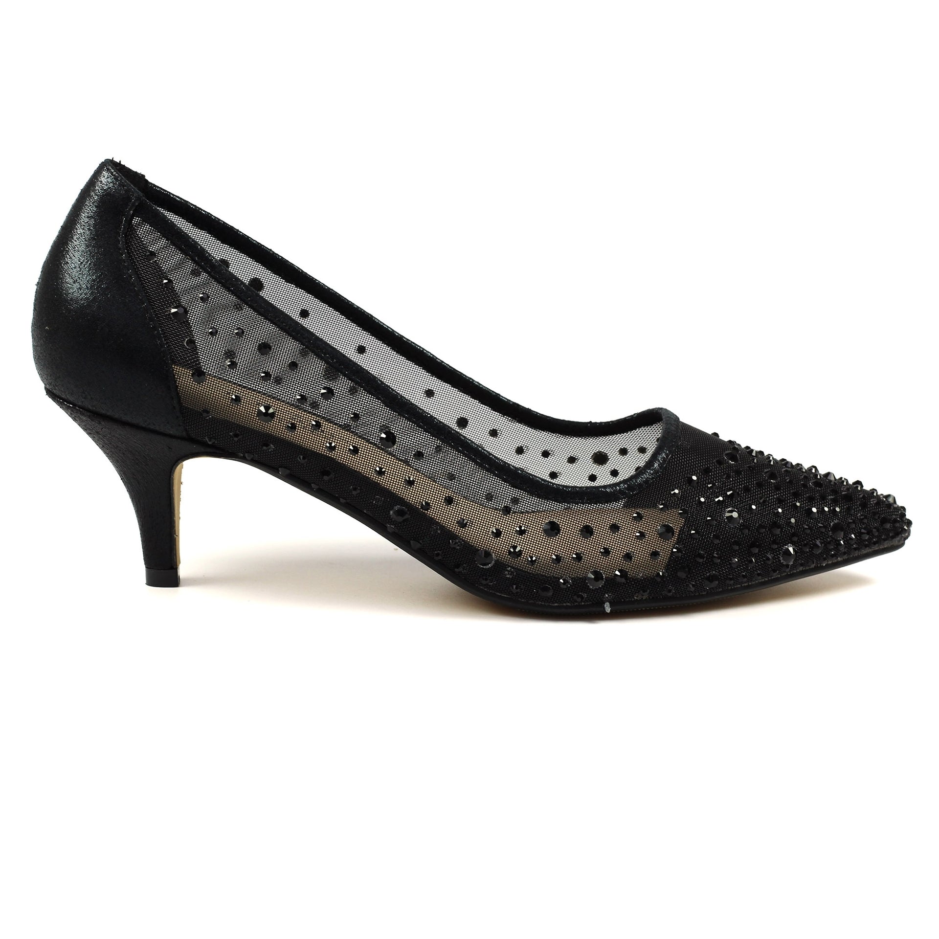 Alisha Black Gemstone Kitten Heel