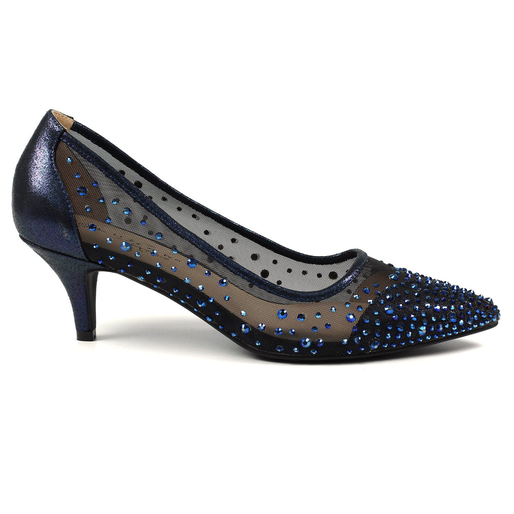 Alisha Navy Gemstone Kitten Heel