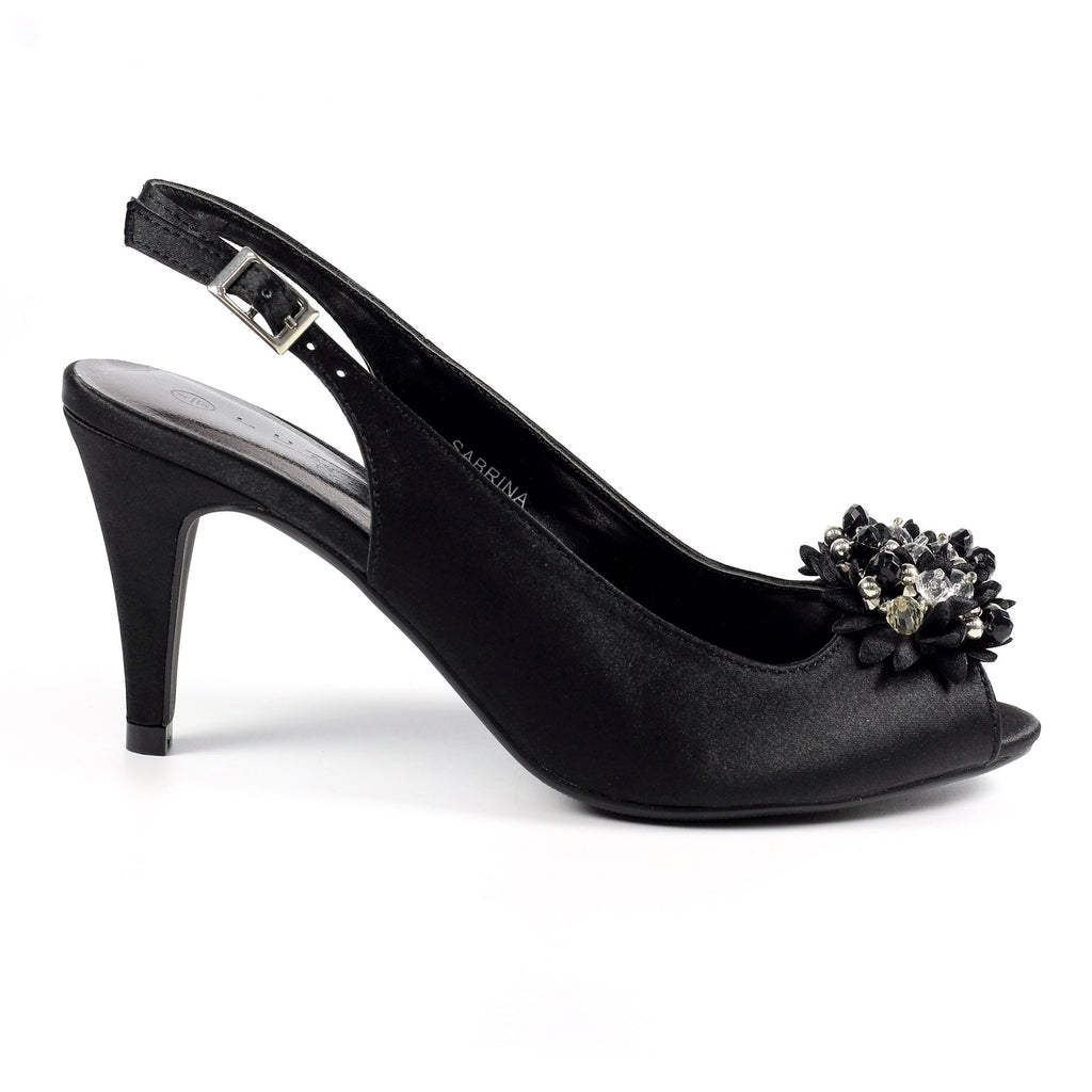 Sabrina Black Satin Slingback Court