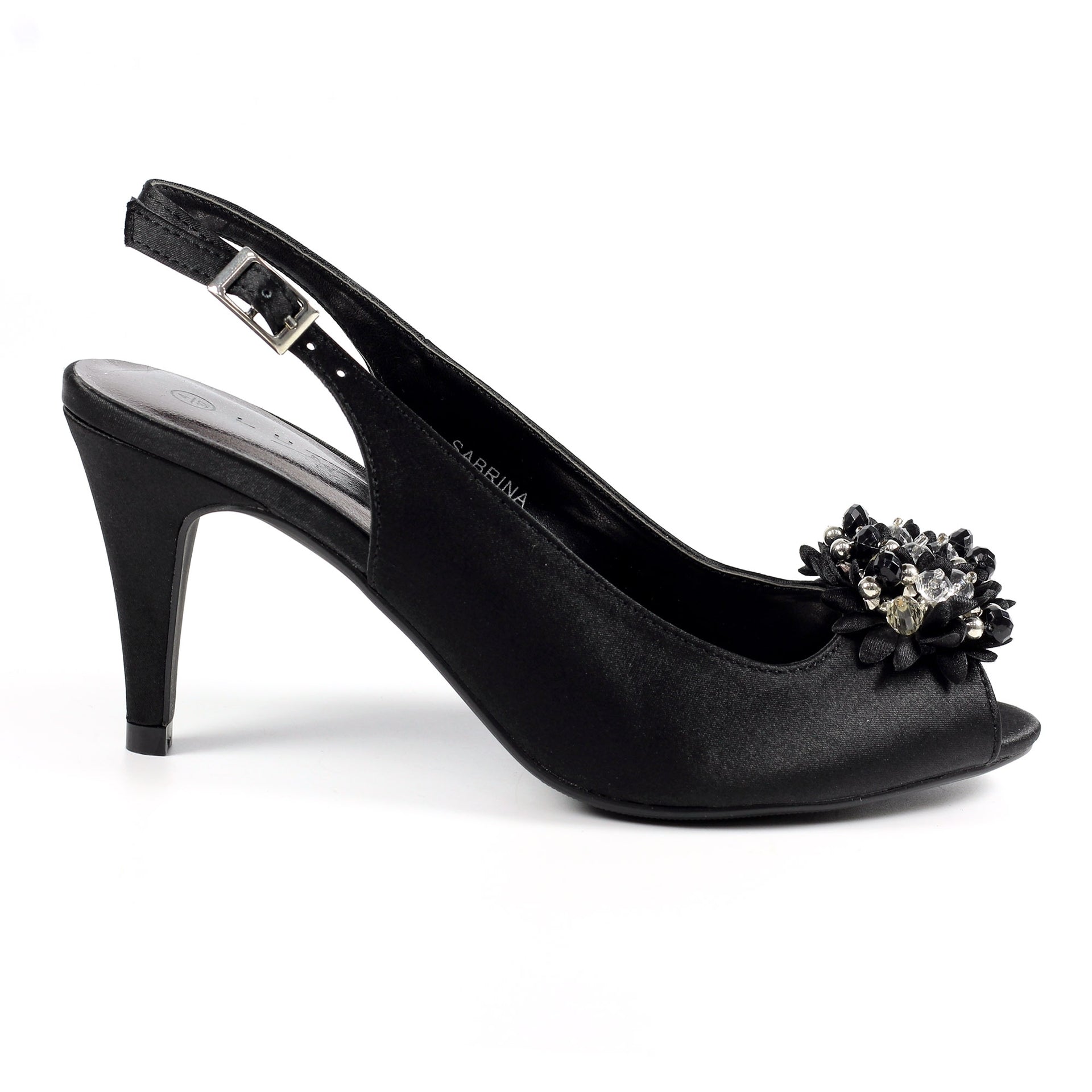 Sabrina Black Satin Slingback Court