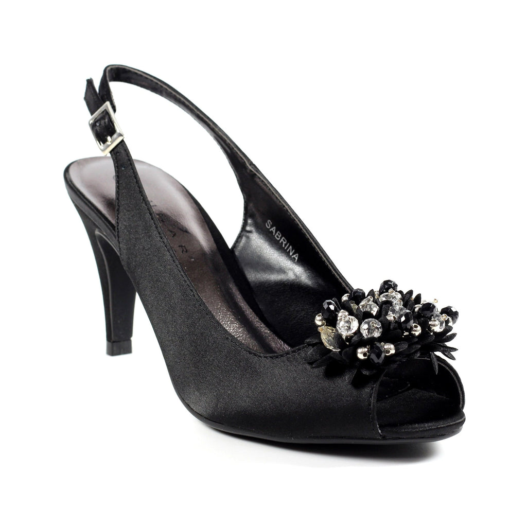 Sabrina Black Satin Slingback Court