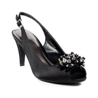 Sabrina Black Satin Slingback Court