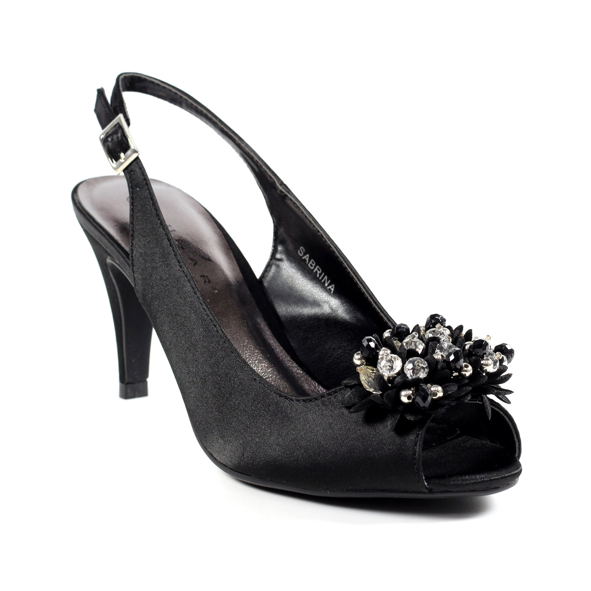 Sabrina Black Satin Slingback Court