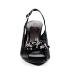 Sabrina Black Satin Slingback Court