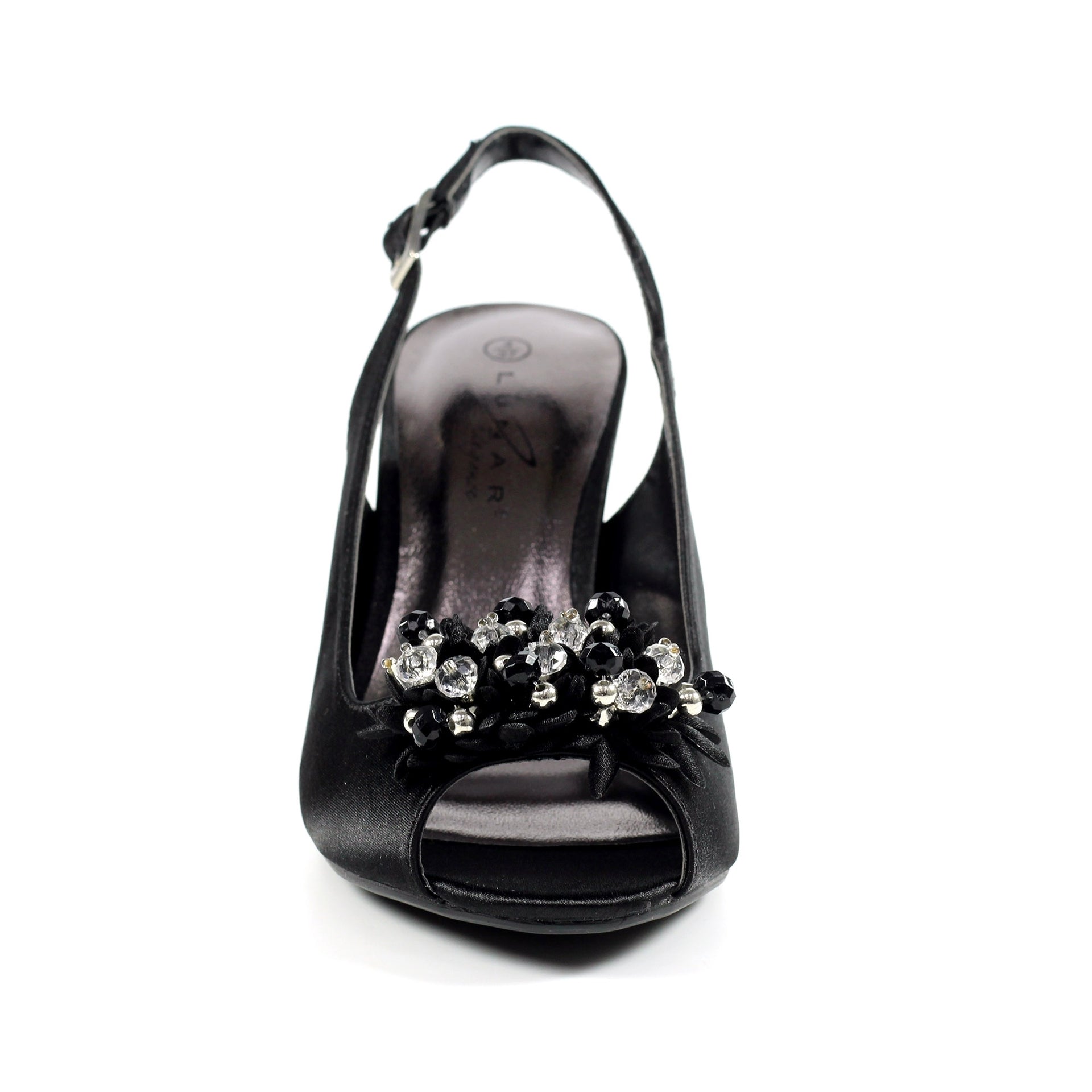 Sabrina Black Satin Slingback Court