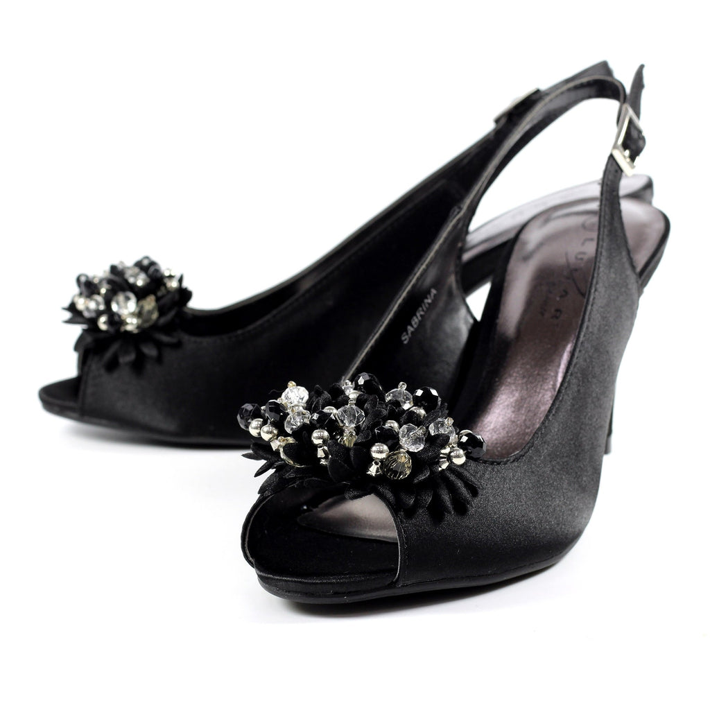 Sabrina Black Satin Slingback Court