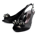 Sabrina Black Satin Slingback Court