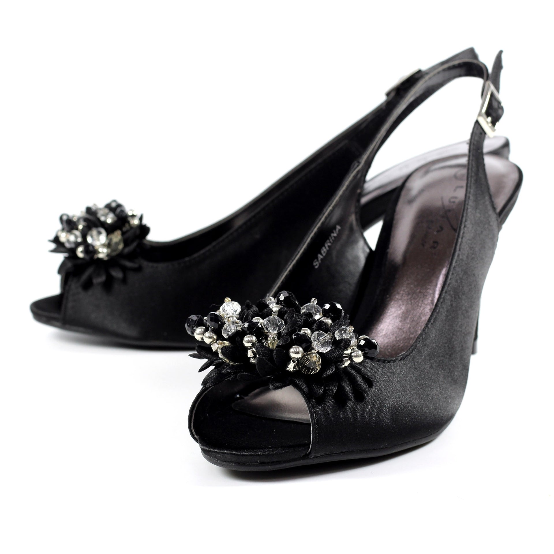 Sabrina Black Satin Slingback Court