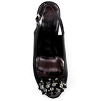 Sabrina Black Satin Slingback Court
