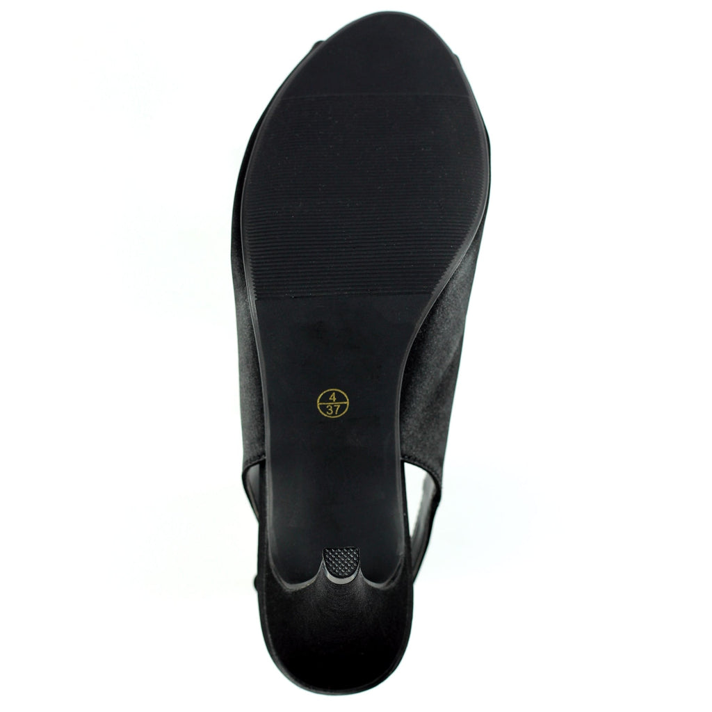 Sabrina Black Satin Slingback Court
