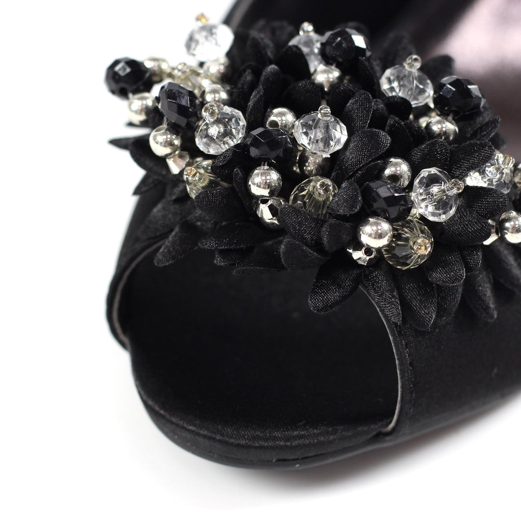 Sabrina Black Satin Slingback Court