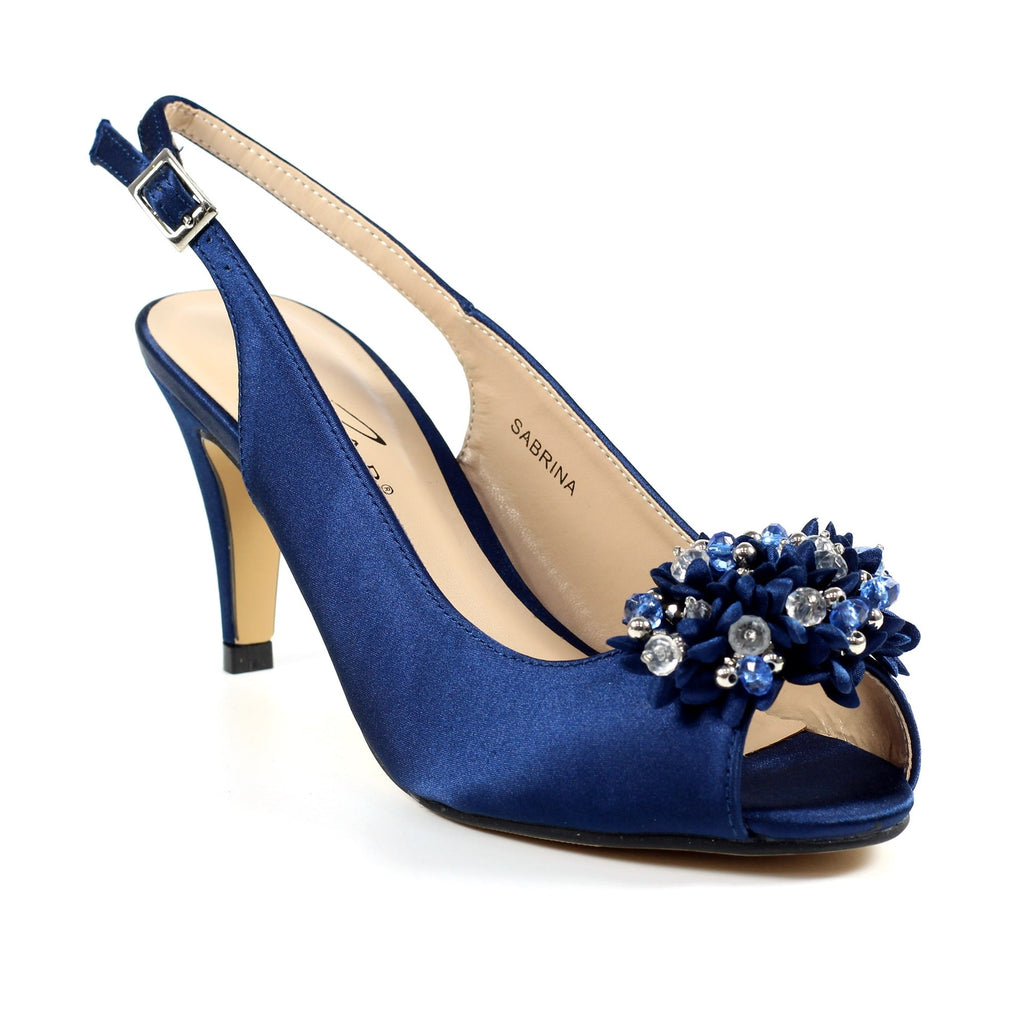 Sabrina Navy Satin Slingback Court