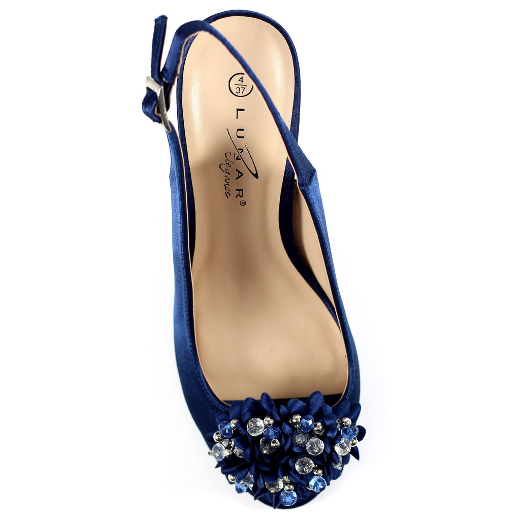Sabrina Navy Satin Slingback Court
