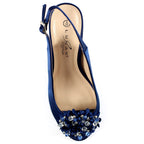 Sabrina Navy Satin Slingback Court