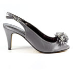 Sabrina Dark Grey Satin Slingback Court