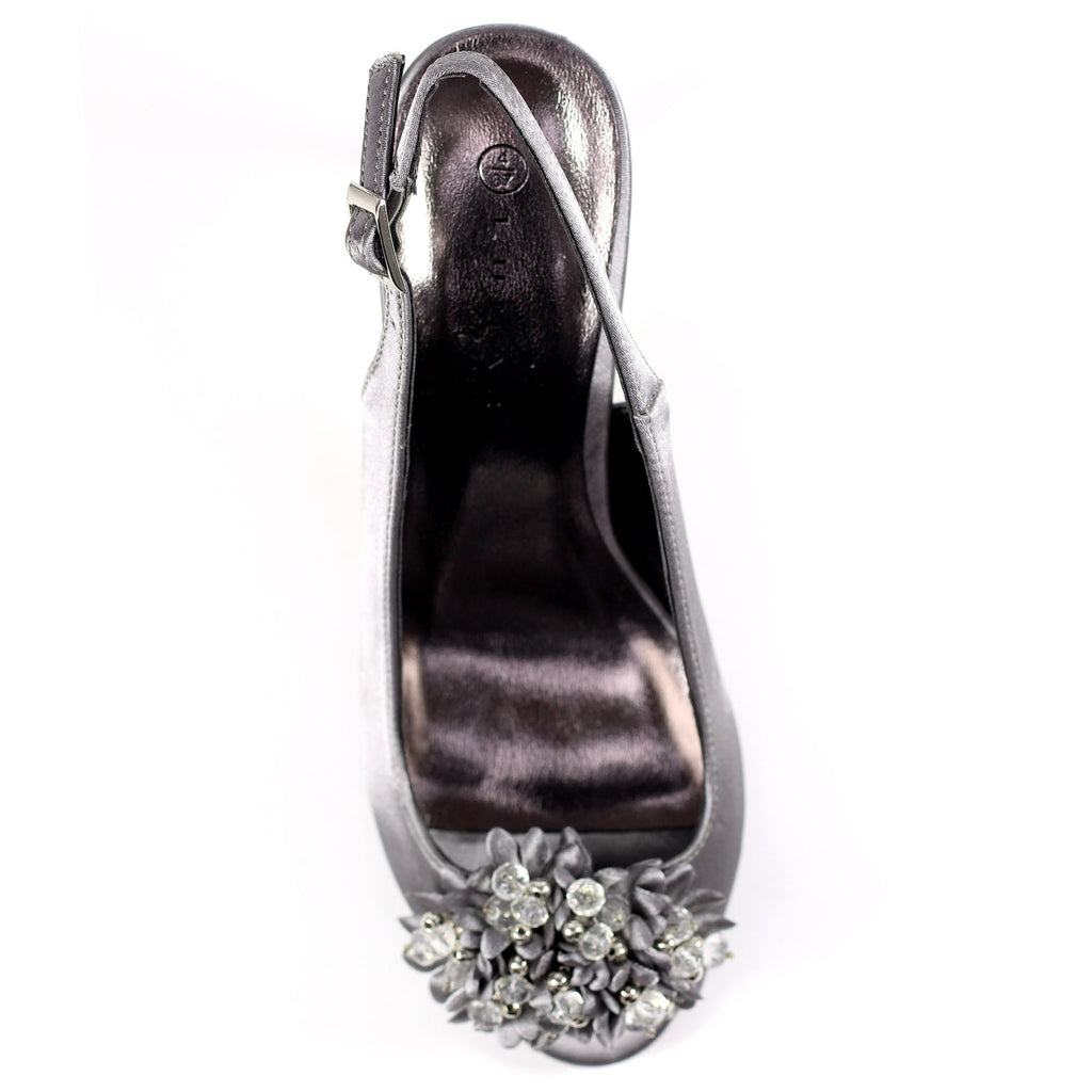 Sabrina Dark Grey Satin Slingback Court