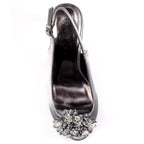 Sabrina Dark Grey Satin Slingback Court