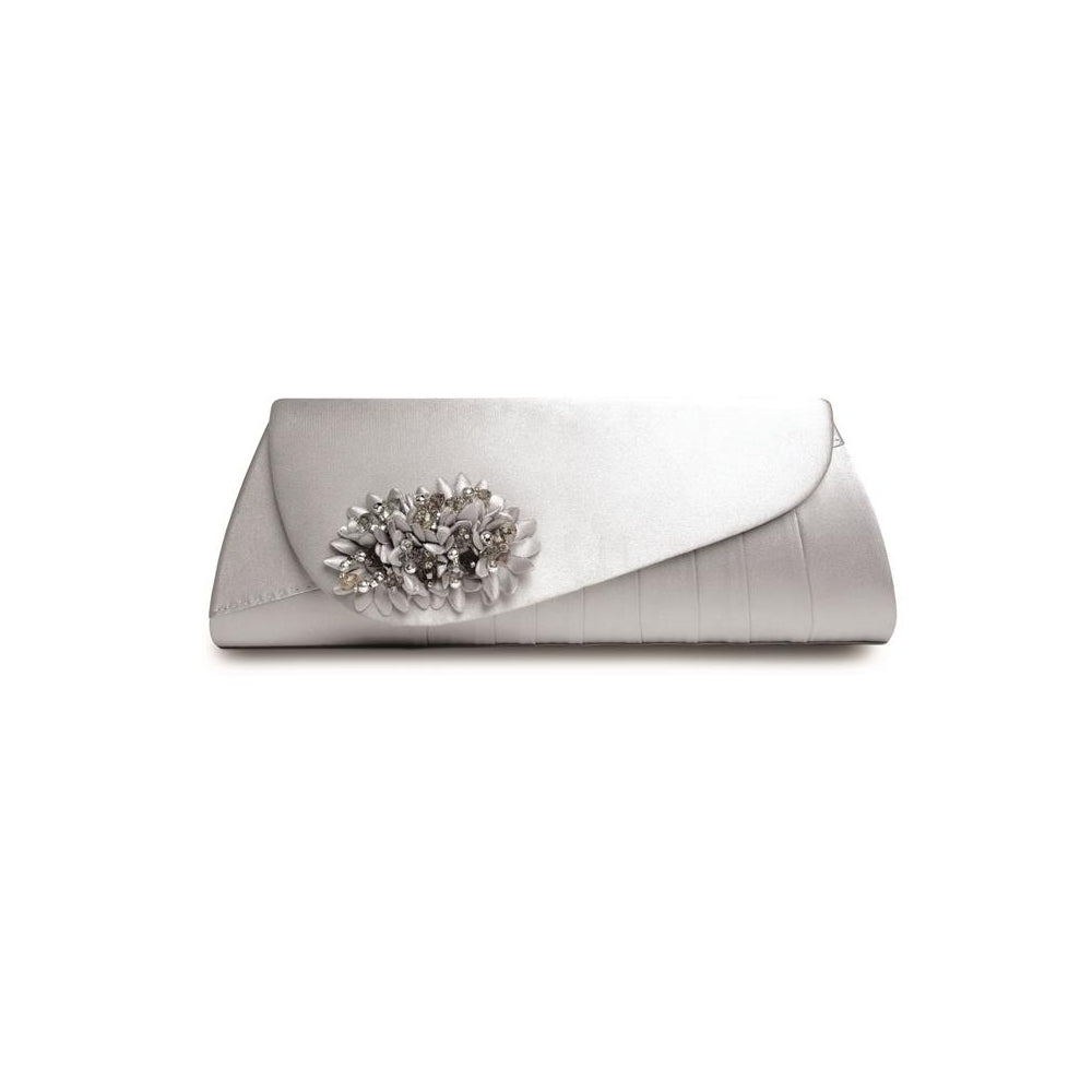 Sabrina Silver Floral Satin Bag