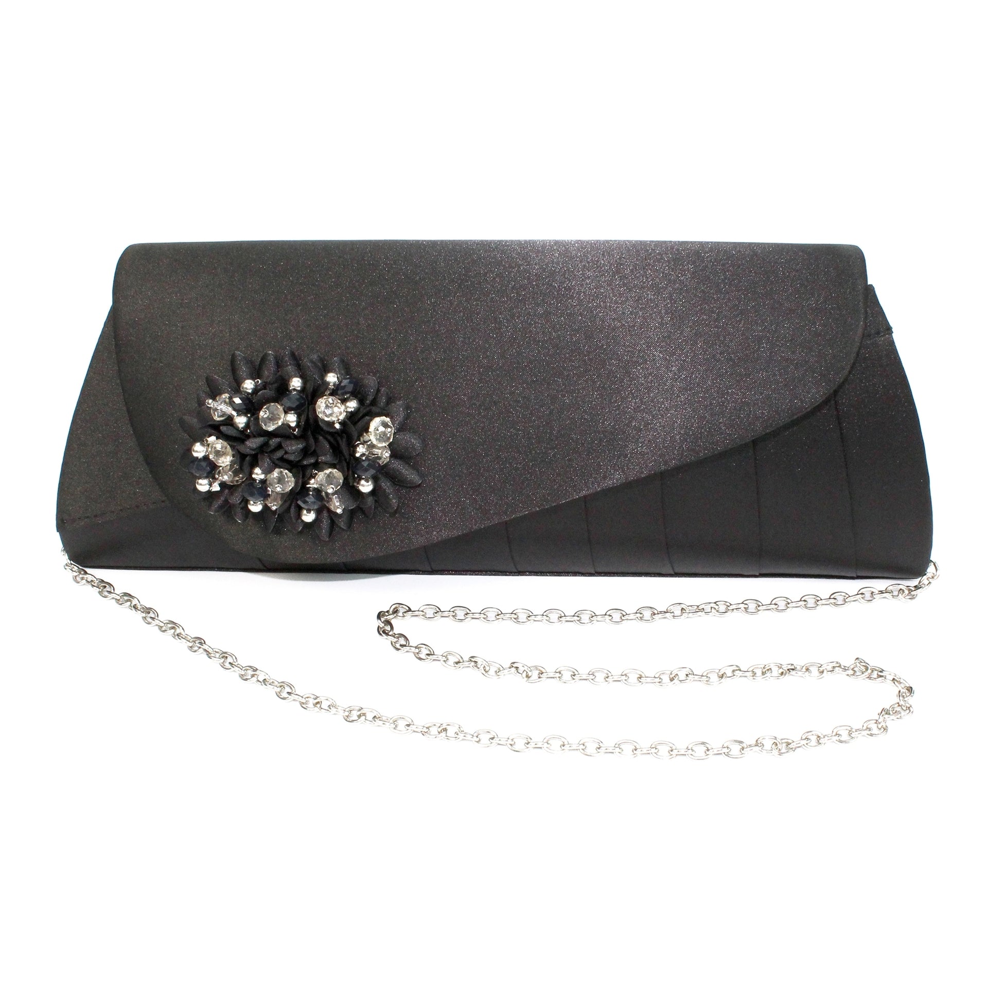Sabrina Black Floral Satin Bag