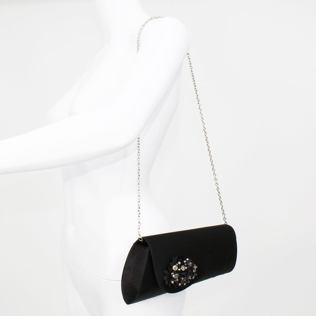Sabrina Black Floral Satin Bag