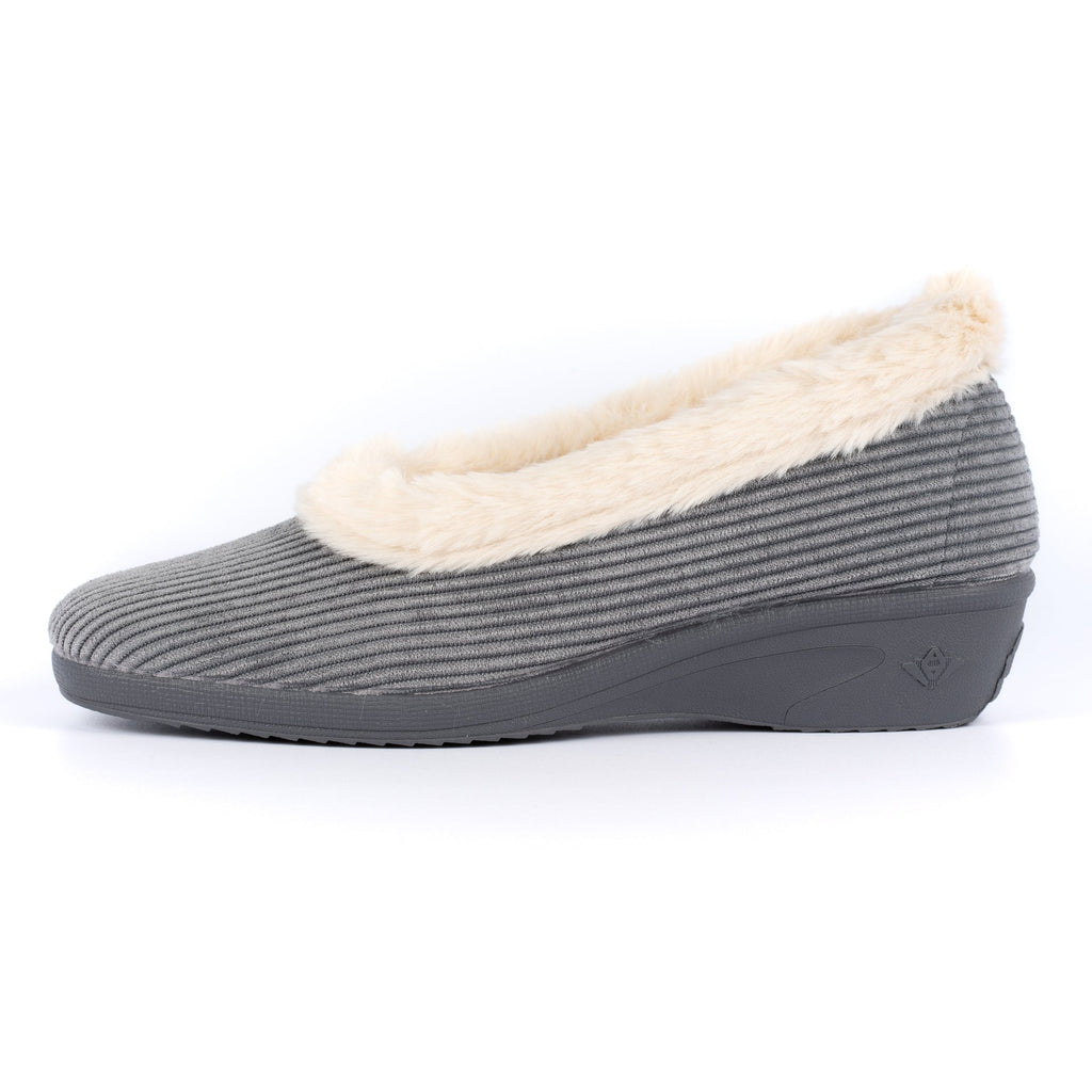 Glynis Grey Fur Trim Wedge Slipper