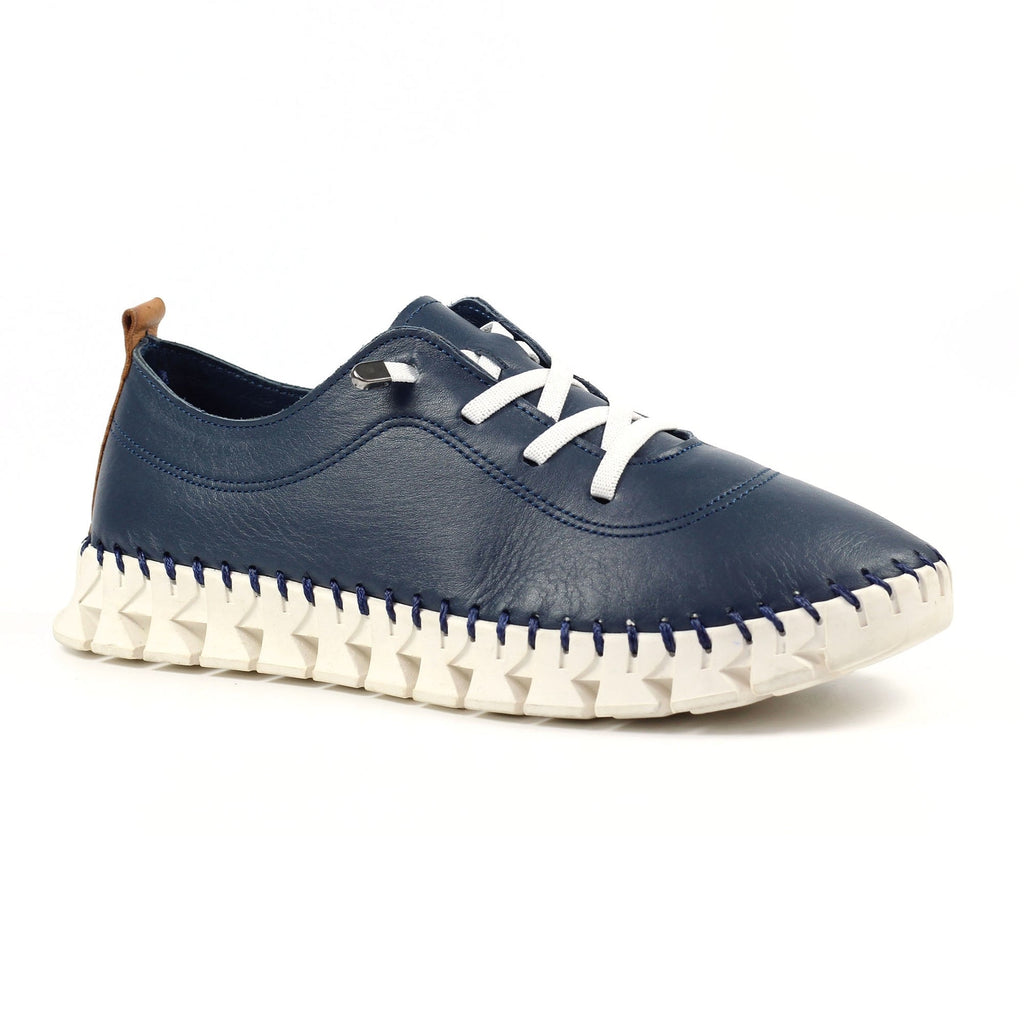St Austell Navy Leather Plimsoll
