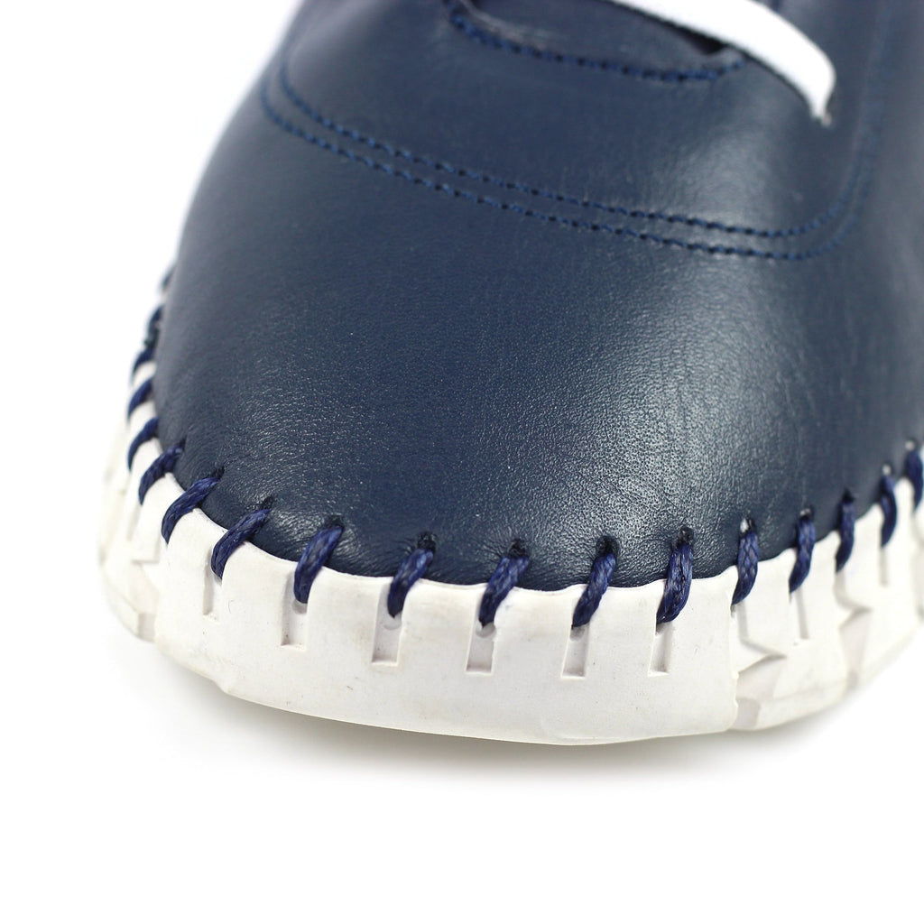 St Austell Navy Leather Plimsoll