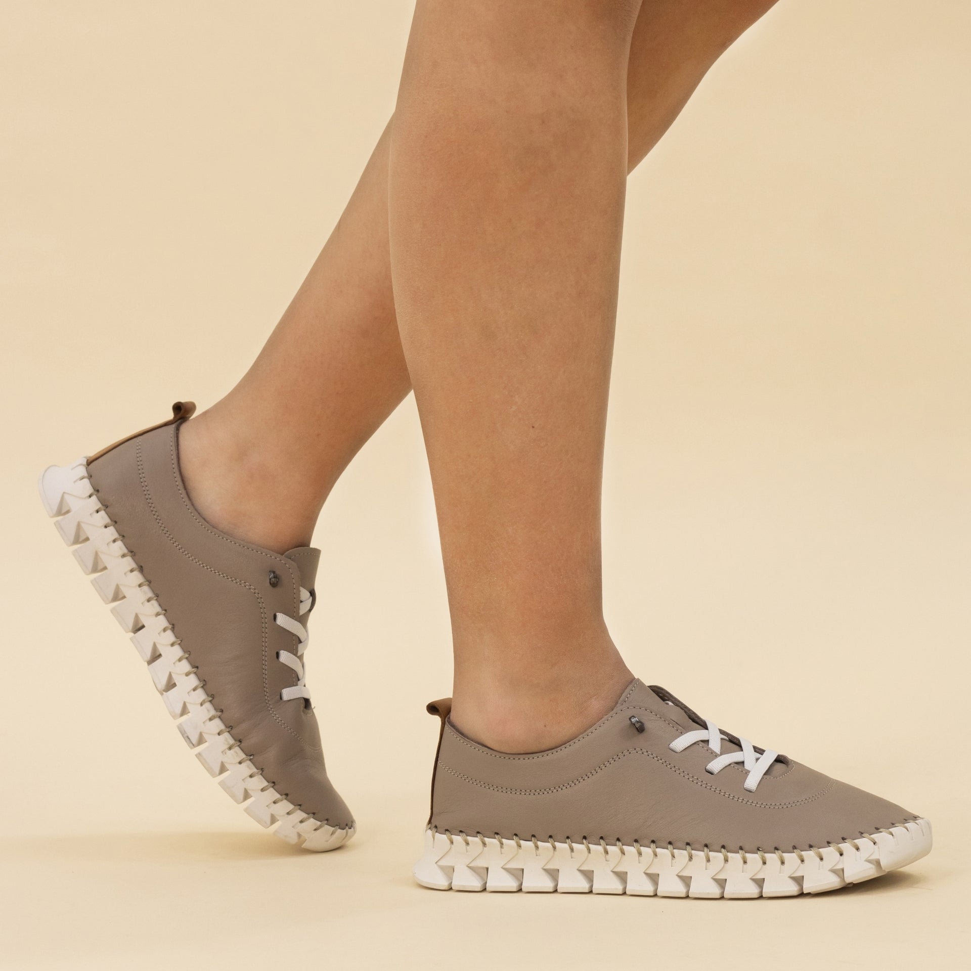 St Austell Taupe Leather Plimsoll