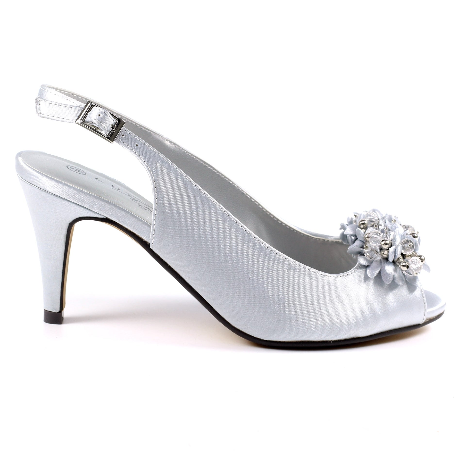 Sabrina Silver Satin Slingback Court