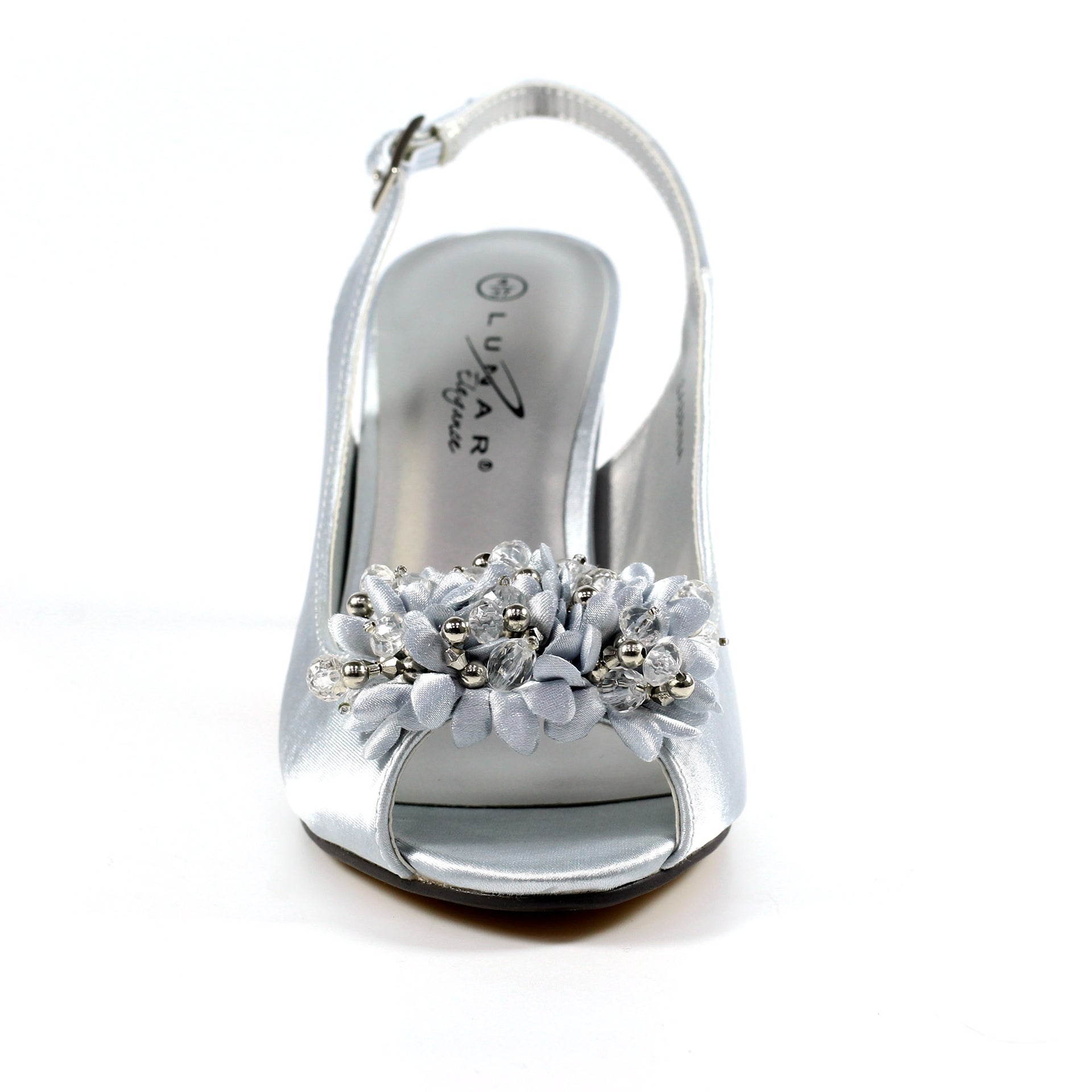 Sabrina Silver Satin Slingback Court