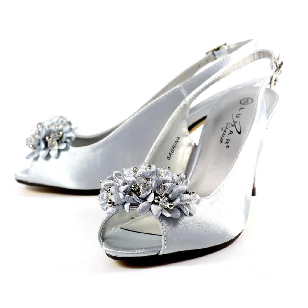 Sabrina Silver Satin Slingback Court
