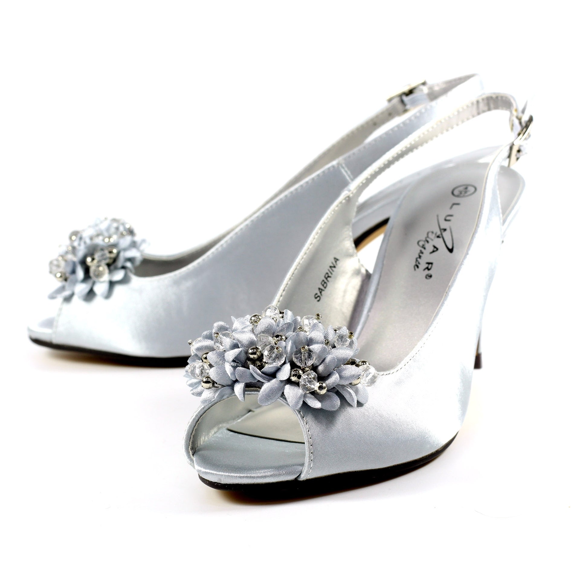 Sabrina Silver Satin Slingback Court