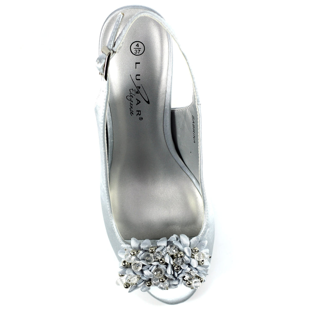 Sabrina Silver Satin Slingback Court