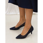 Alisha Navy Gemstone Kitten Heel