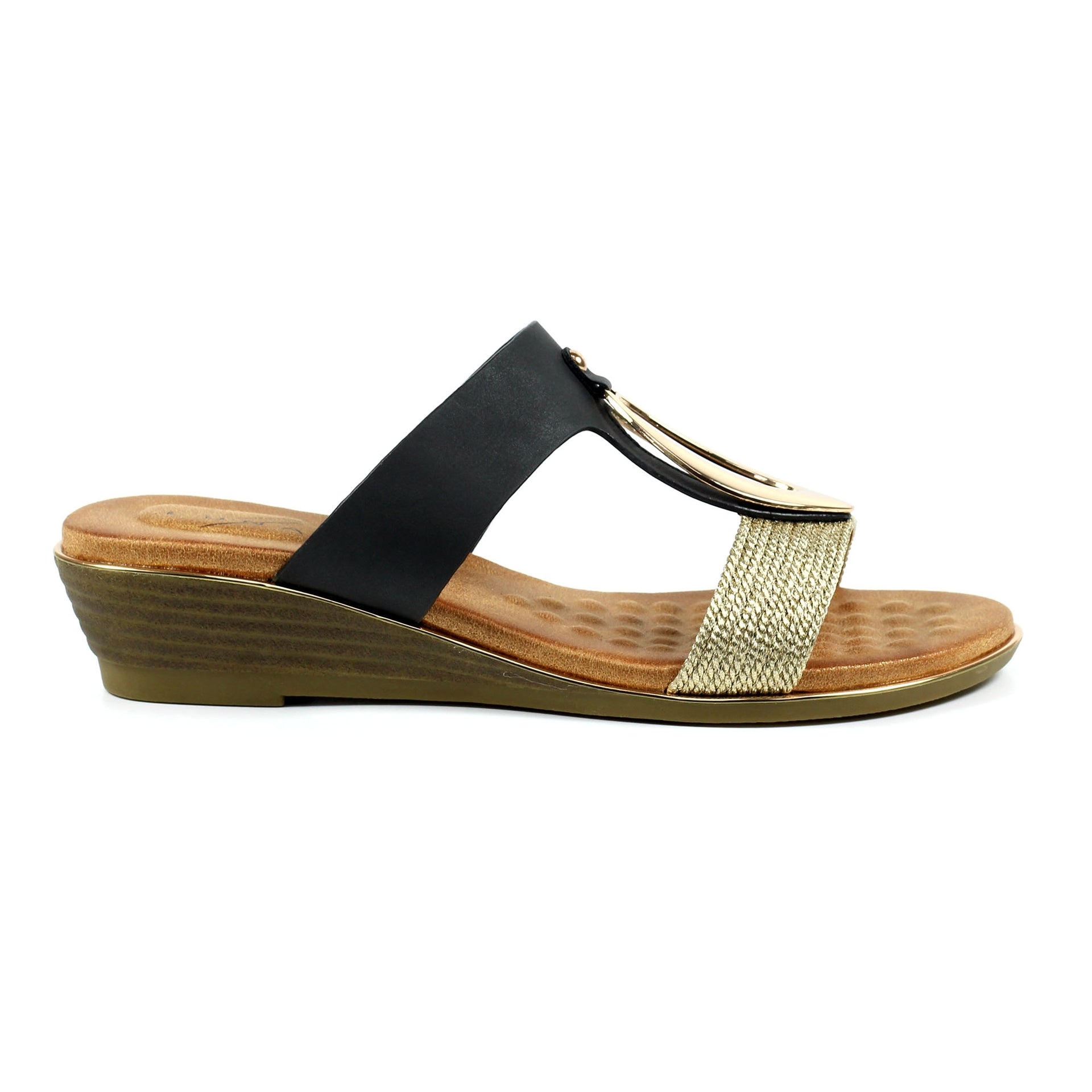 Porto Black Wedge Sandal