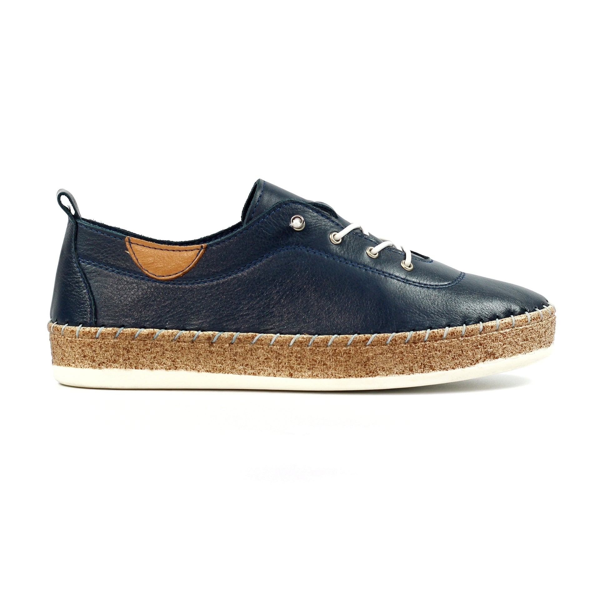 Evie Navy Leather Plimsoll