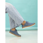 Evie Mid Blue Leather Plimsoll